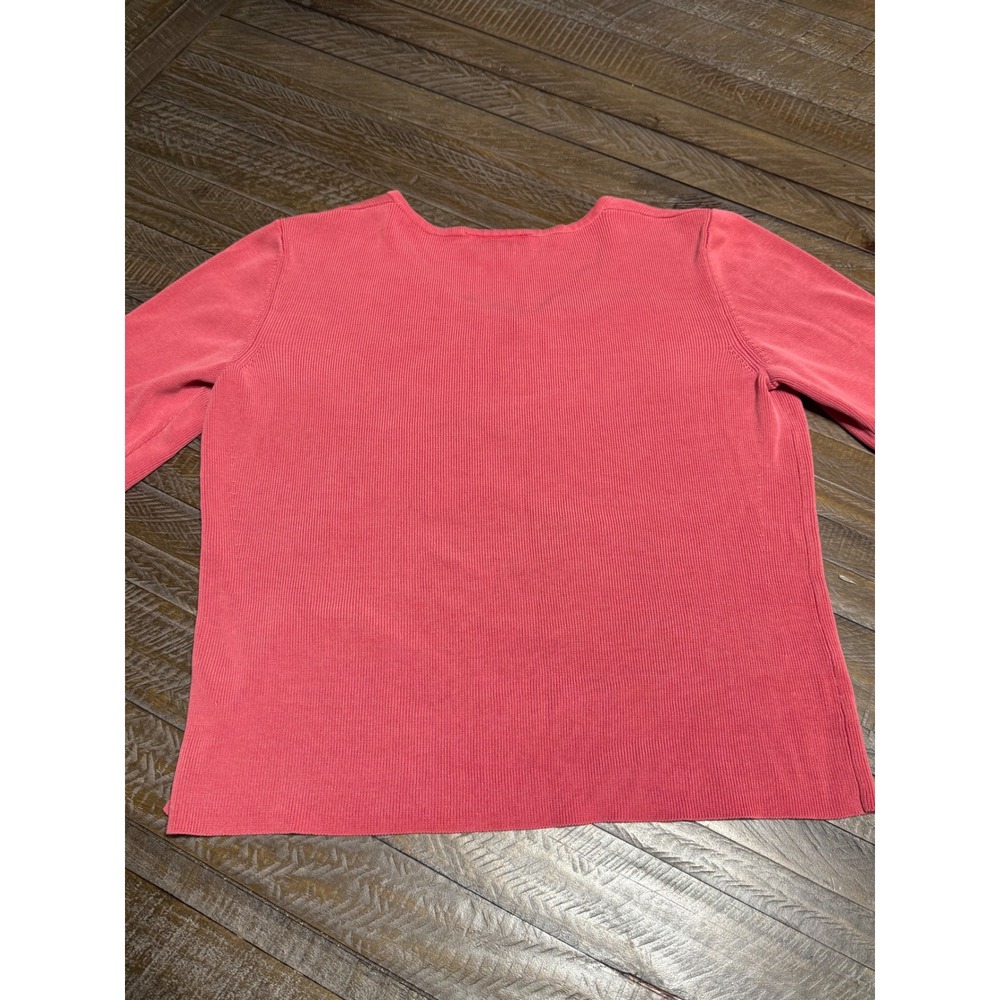 Ann Taylor Cardigan Small Coral Pink 100% Silk Ribbed Pointelle Knit PreLoved - Picture 4 of 5